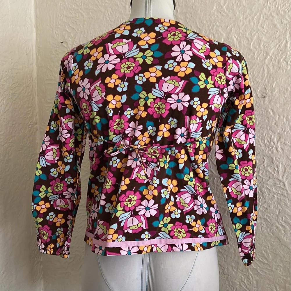 Hanna Andersson Floral Long Sleeve Trapeze Top Shirt Brown Pink Orange Blue 10